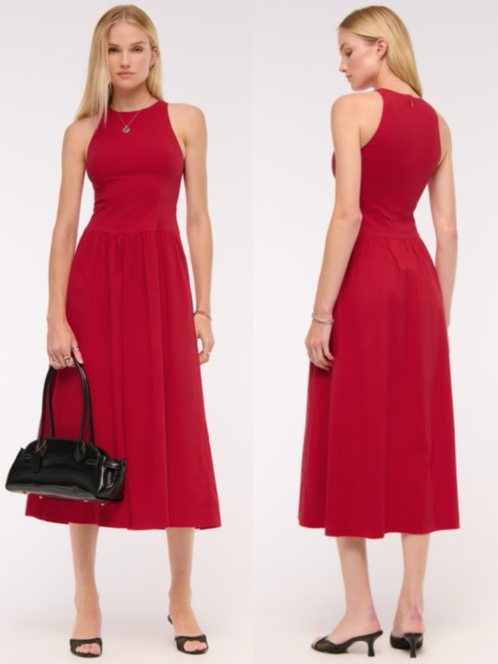 NWT Abercrombie & Fitch High Neck Drop Waist Midi Dress Red
